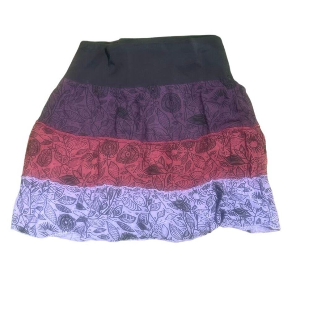 Soul Flower Size L Boho Tiered Midi Skirt Organic Cotton Festival Hippie